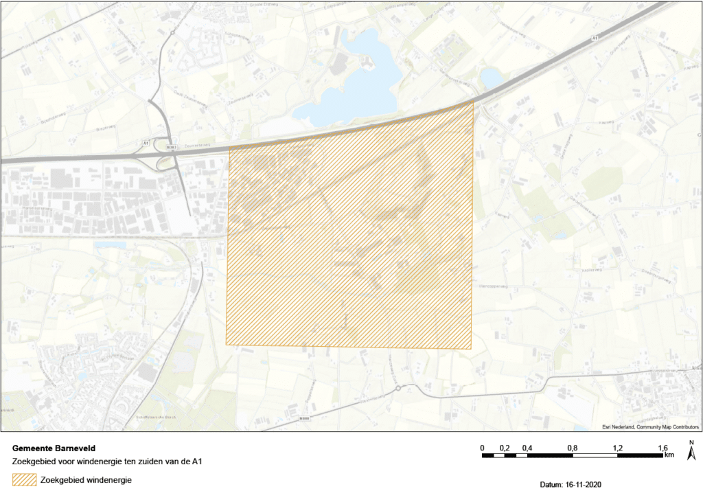 Zoekgebied voor windenergie ten zuiden van de A1